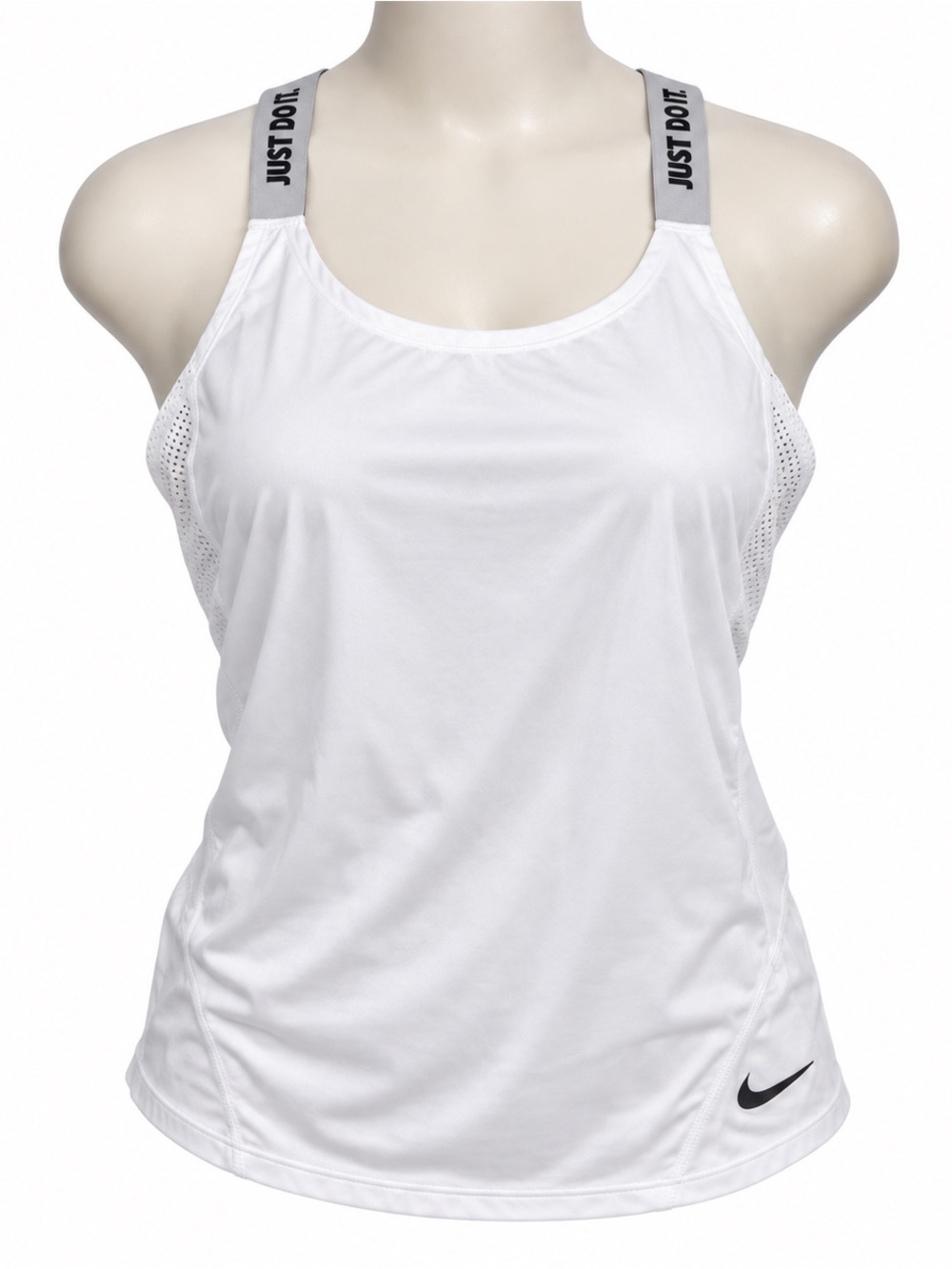 Nike White Performance Tank Top with Gray 'Just Do It' Straps